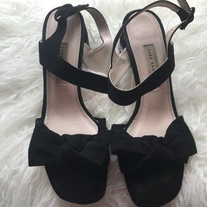 Zara black faux suede bow heel